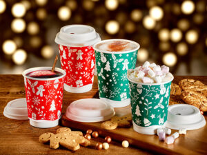 christmas double wall paper hot drink cups for takeaway coffee, tea and hot chocolate