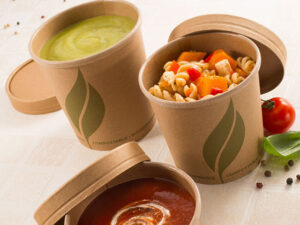 leaf 2 kraft soup food containers and lids