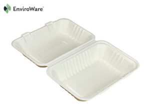 9" x 6" bagasse hinged food box