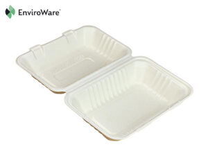 9 x 6″ White Bagasse Large Clamshells