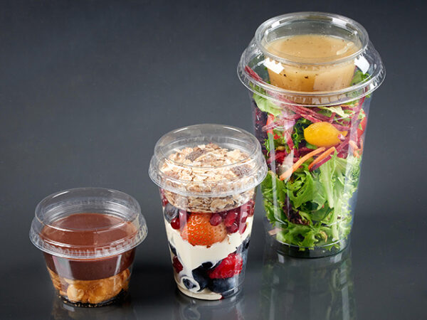 Clear PET Raised Flat Lids for 7oz Pots - Image 3
