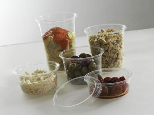 Clear PLA salad deli containers and lids