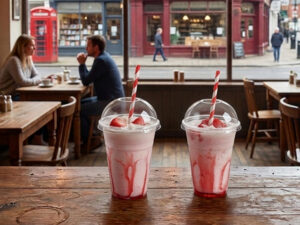 PLA Smoothie cups with bubble domed lid for straw