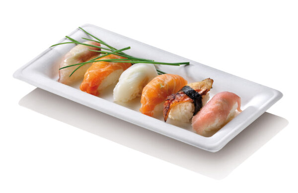 10.25 x 5" White Bagasse Rectangular Plates - Image 2
