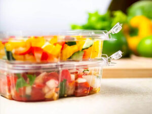 rpet tamper-proof clear salad containers with hinged lids