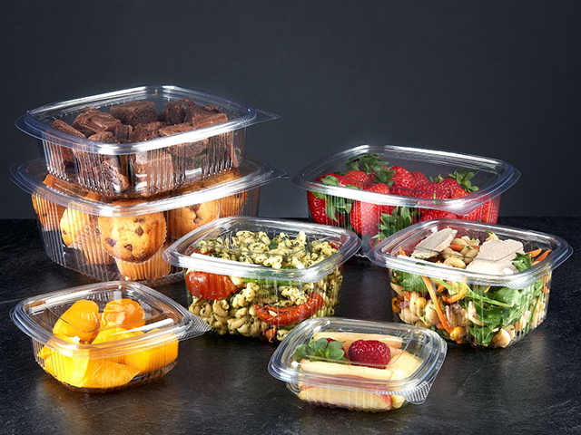 rPet Hinged Salad Containers clear rectangular plastic