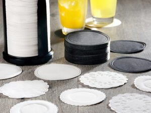 plain white and black tissue coasters