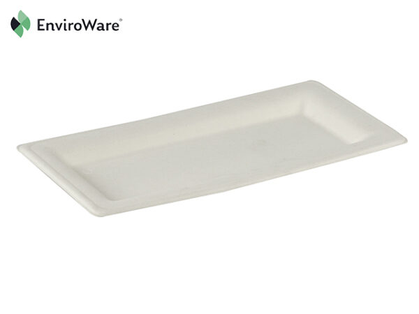 10.25 x 5" White Bagasse Rectangular Plates