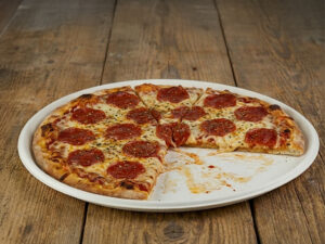 12 inch Disposable Pizza Serving Trays made from white bagasse sugarcane