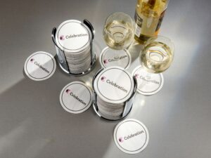 silver plastic dispenser for 90mm round tissue coasters