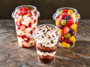 PLA clear plastic dessert pots with raised flat lids
